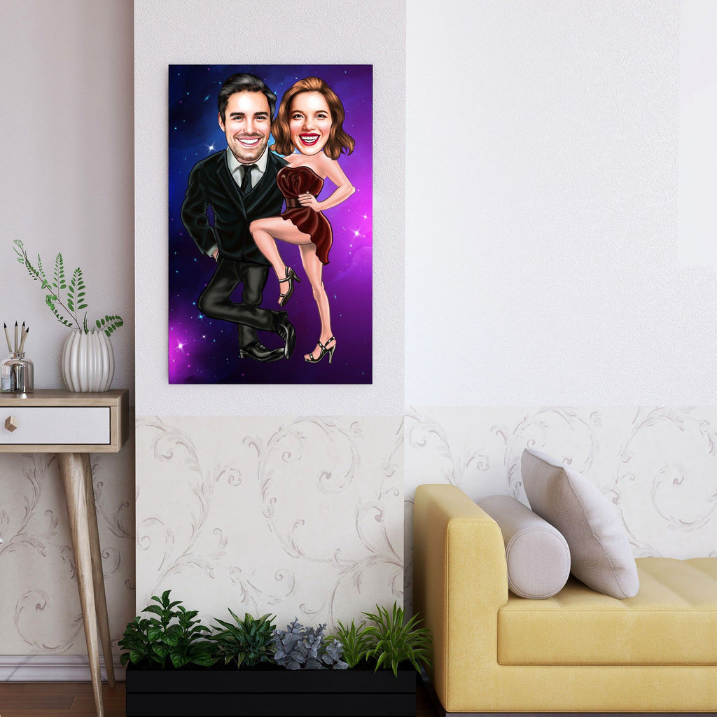 Personalized Caricature Couple Space Wooden Wall Art Custom Fairy 