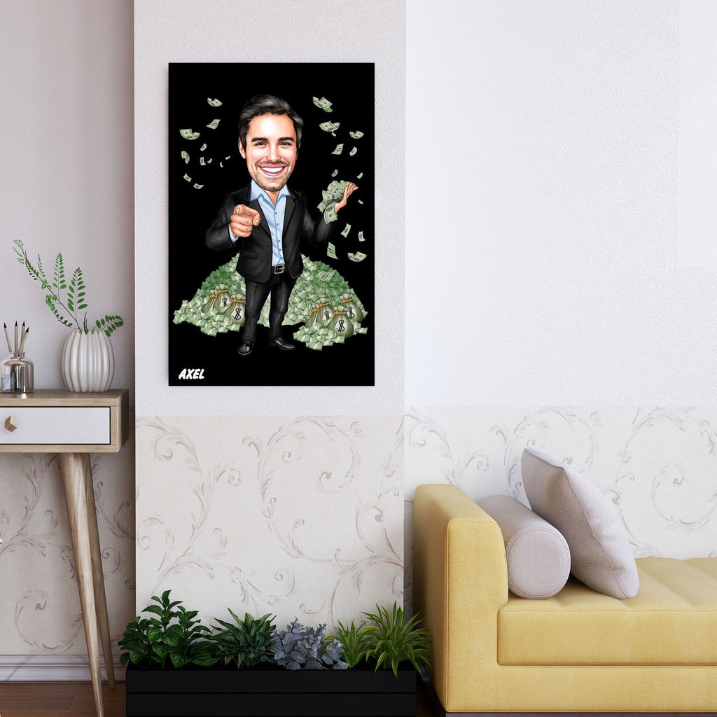 Personalized Caricature Millionaire Wooden Wall Art Custom Fairy 