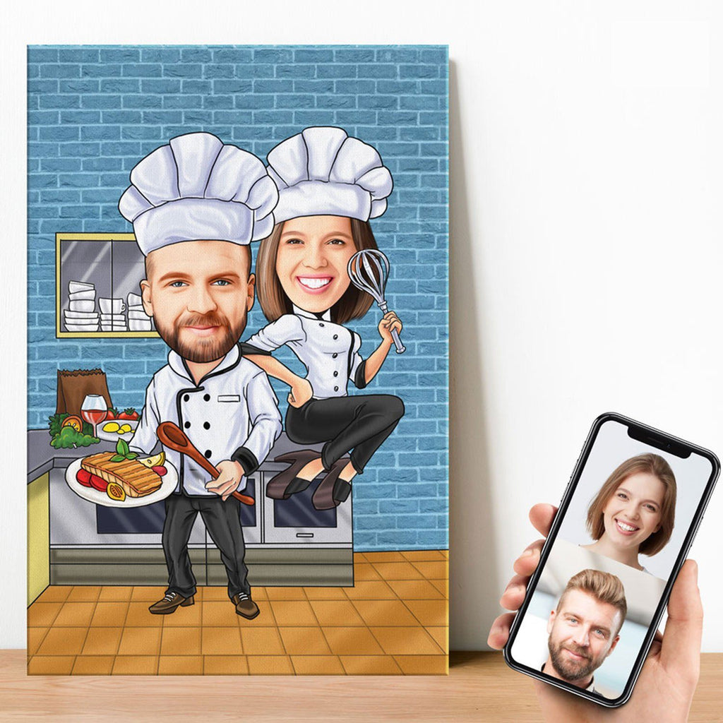 Personalized Cartoon Chefs Couple Canvas Canvas Wall Art 2 teelaunch 