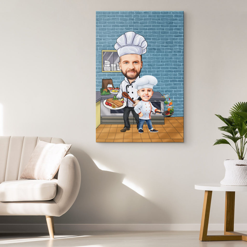 Personalized Cartoon Father & Son Chefs Canvas Canvas Wall Art 2 teelaunch 
