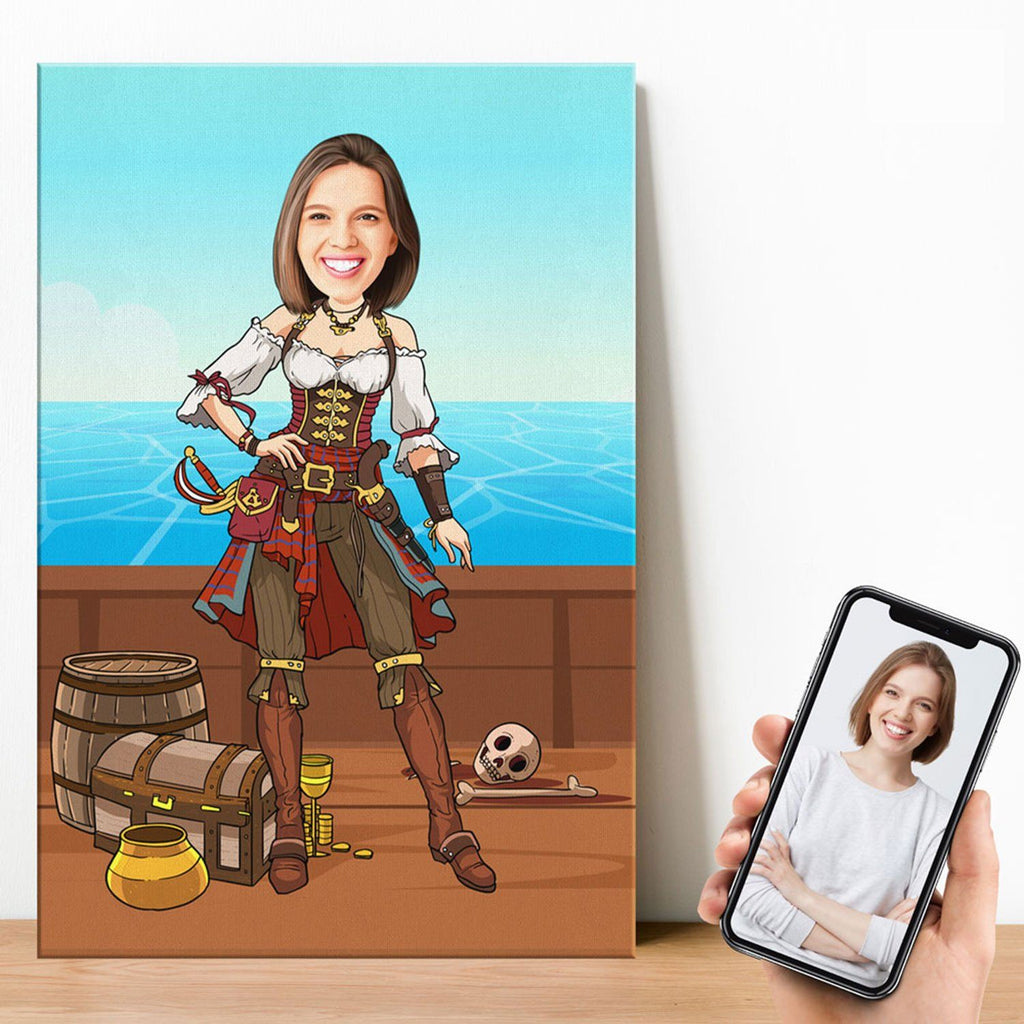 Personalized Cartoon Female Pirate Canvas Canvas Wall Art 2 teelaunch 