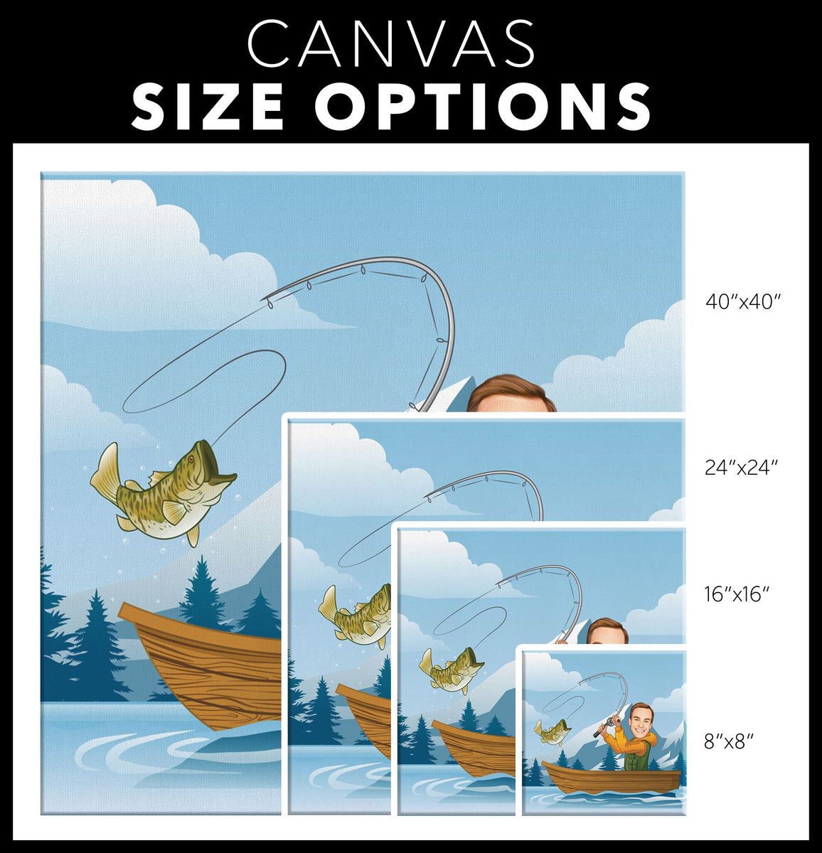 Personalized Cartoon Fishing on a Boat Canvas