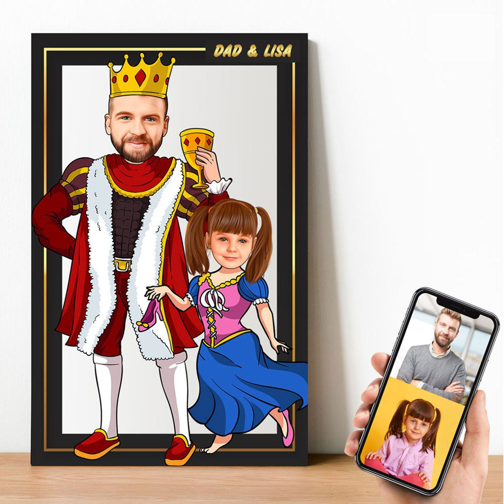 Personalized Cartoon King & Little Princess Wooden Wall Art Wooden Wall Art Custom Fairy 