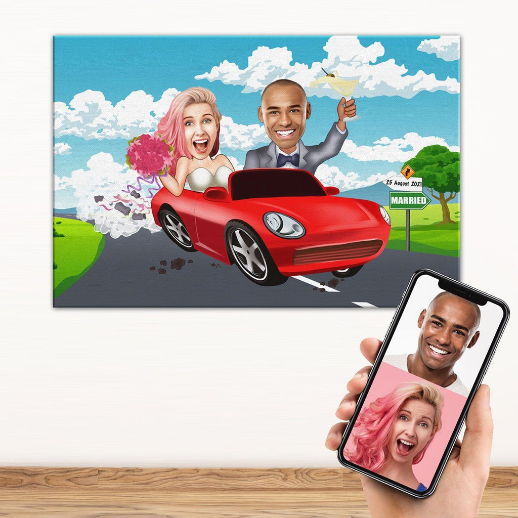Personalized Cartoon Married Car Canvas Canvas Wall Art 2 teelaunch 