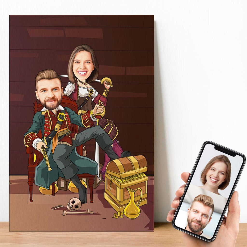 Personalized Cartoon Pirates Couple Canvas Canvas Wall Art 2 teelaunch 