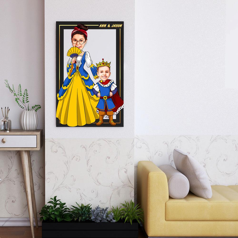 Personalized Cartoon Princess & Little Prince Wooden Wall Art Custom Fairy 