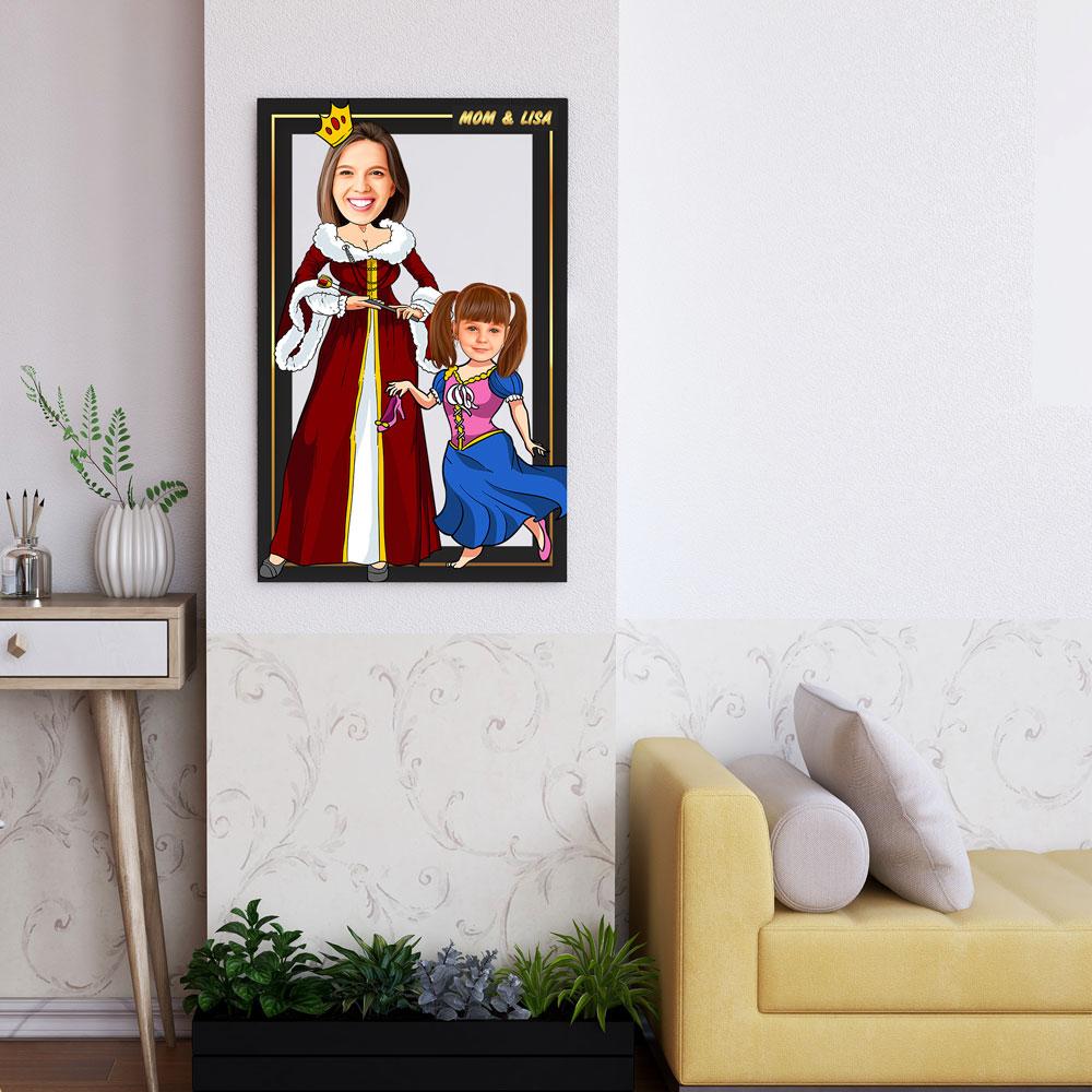 Personalized Cartoon Queen & Little Princess Wooden Wall Art Custom Fairy 