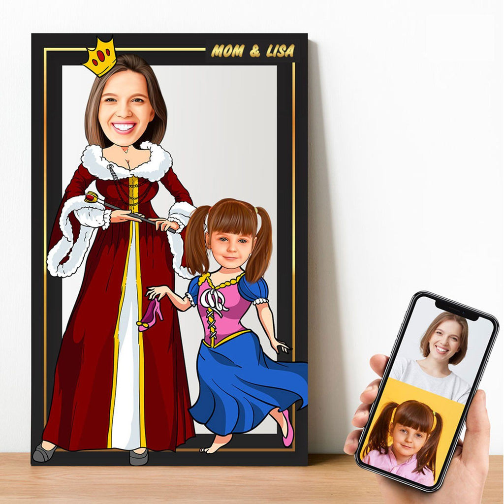 Personalized Cartoon Queen & Little Princess Wooden Wall Art Wooden Wall Art Custom Fairy 