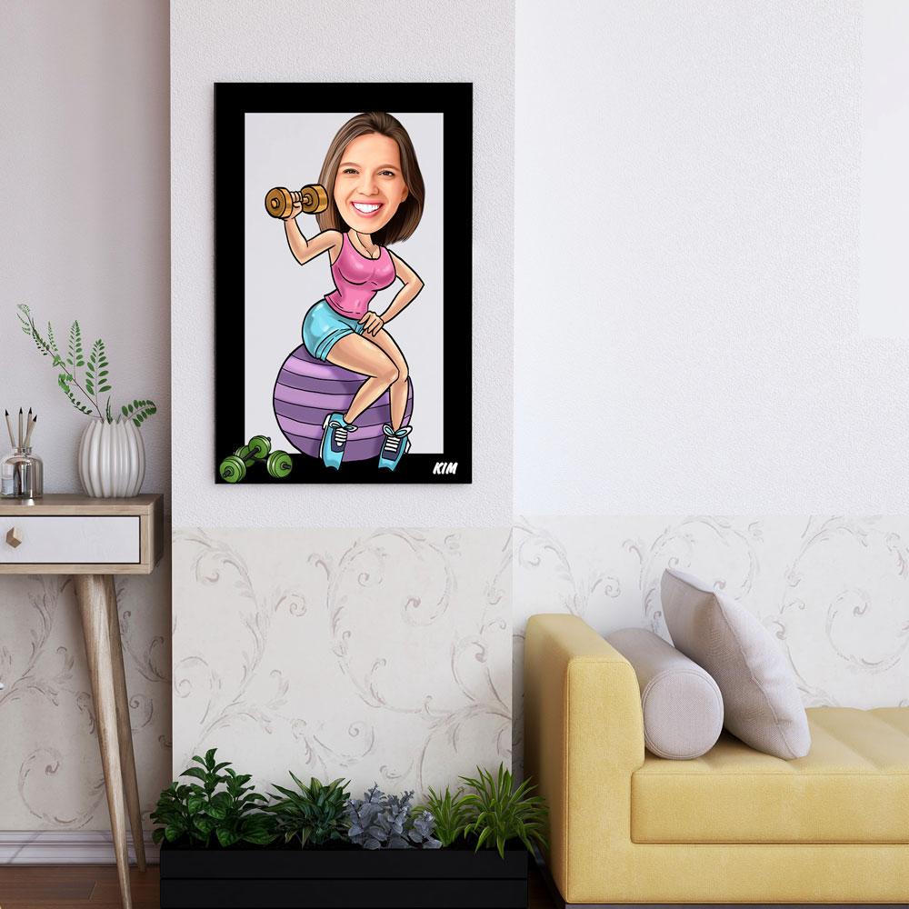 Personalized Cartoon Working Out Woman Wooden Wall Art Custom Fairy 