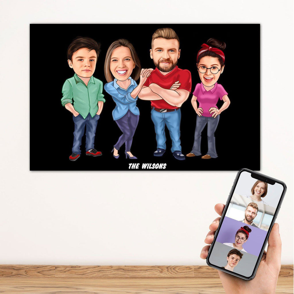 Personalized 4 people Family Cartoon Wooden Wall Art ( With 2 teens ) Wooden Wall Art Custom Fairy 