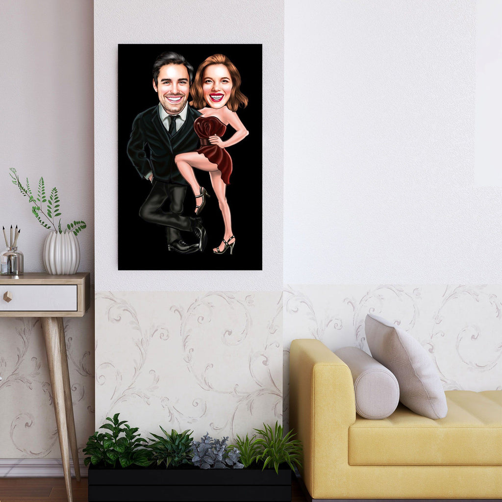 Personalized Caricature Couple Black Wooden Wall Art Custom Fairy 