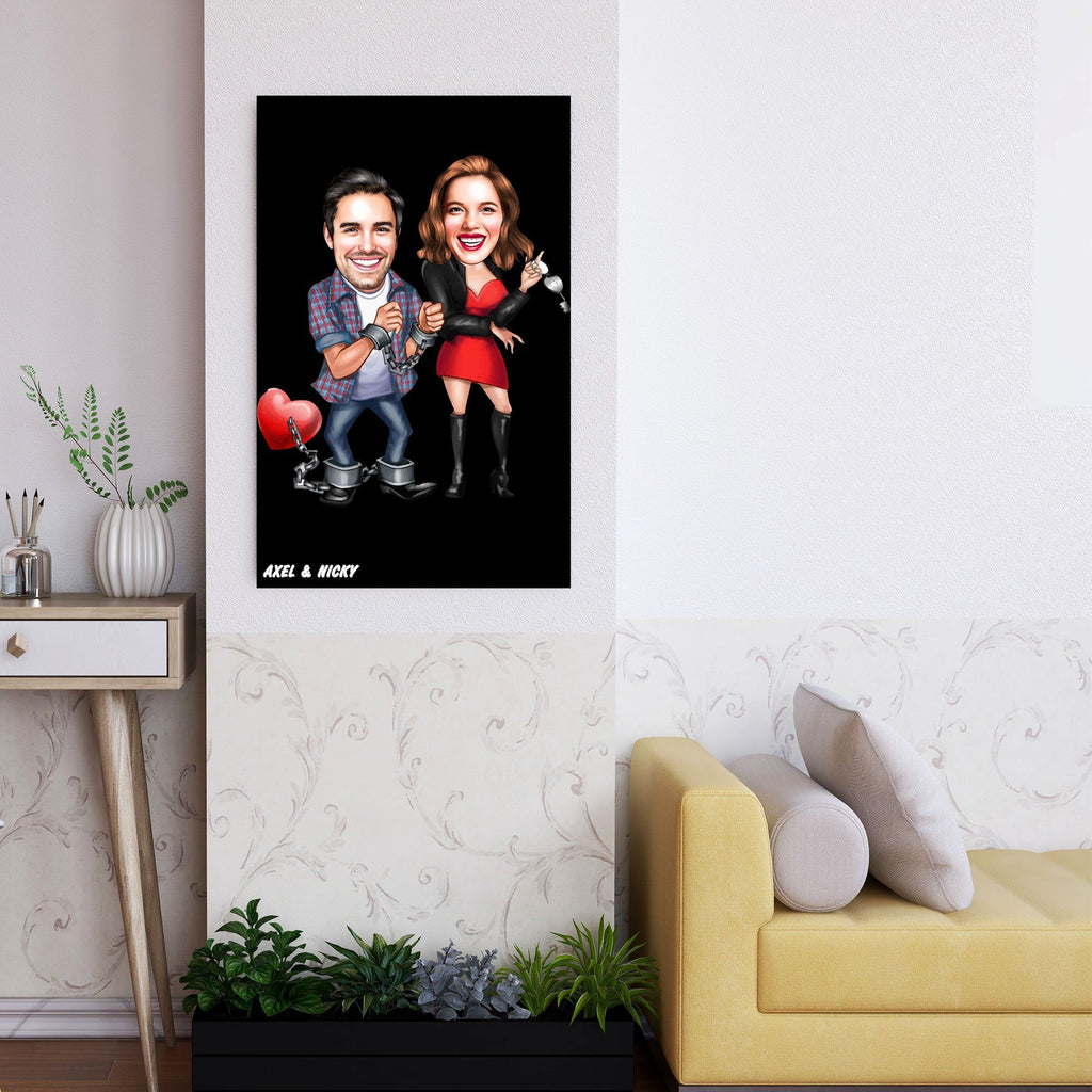 Personalized Caricature In Jail Couple Wooden Wall Art Custom Fairy 