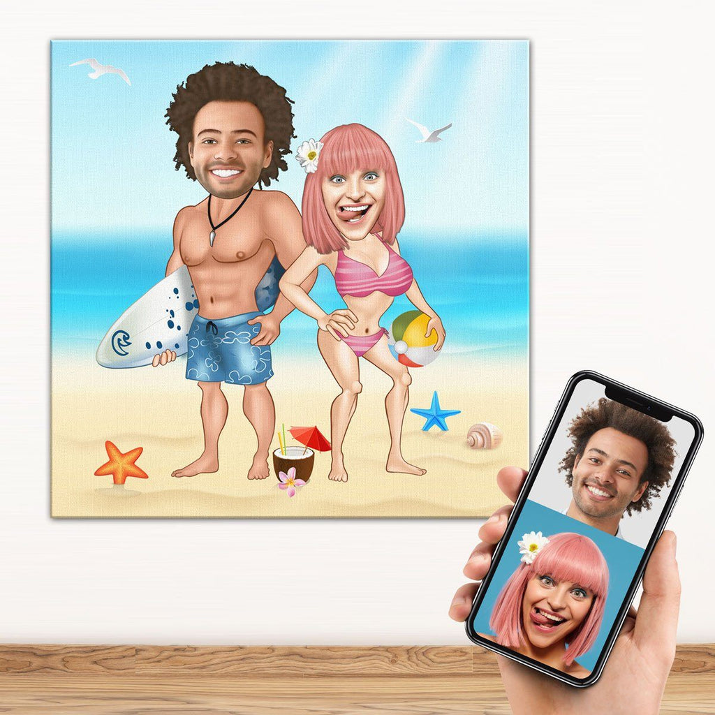Personalized Cartoon Beach Couple Canvas Canvas Wall Art 2 teelaunch 