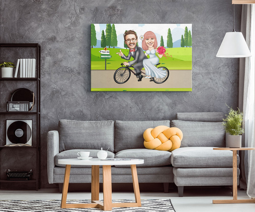 Personalized Cartoon Bicycle Married Couple Canvas Canvas Wall Art 2 teelaunch 