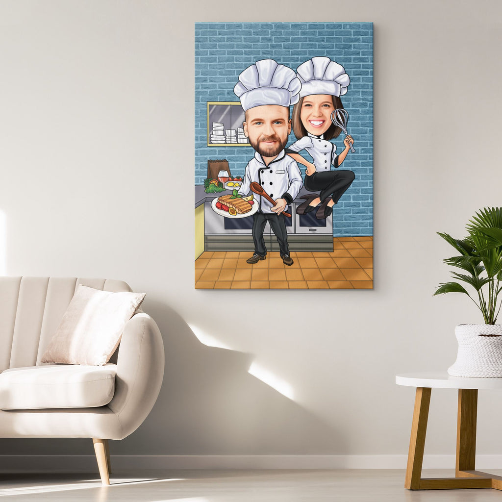 Personalized Cartoon Chefs Couple Canvas Canvas Wall Art 2 teelaunch 