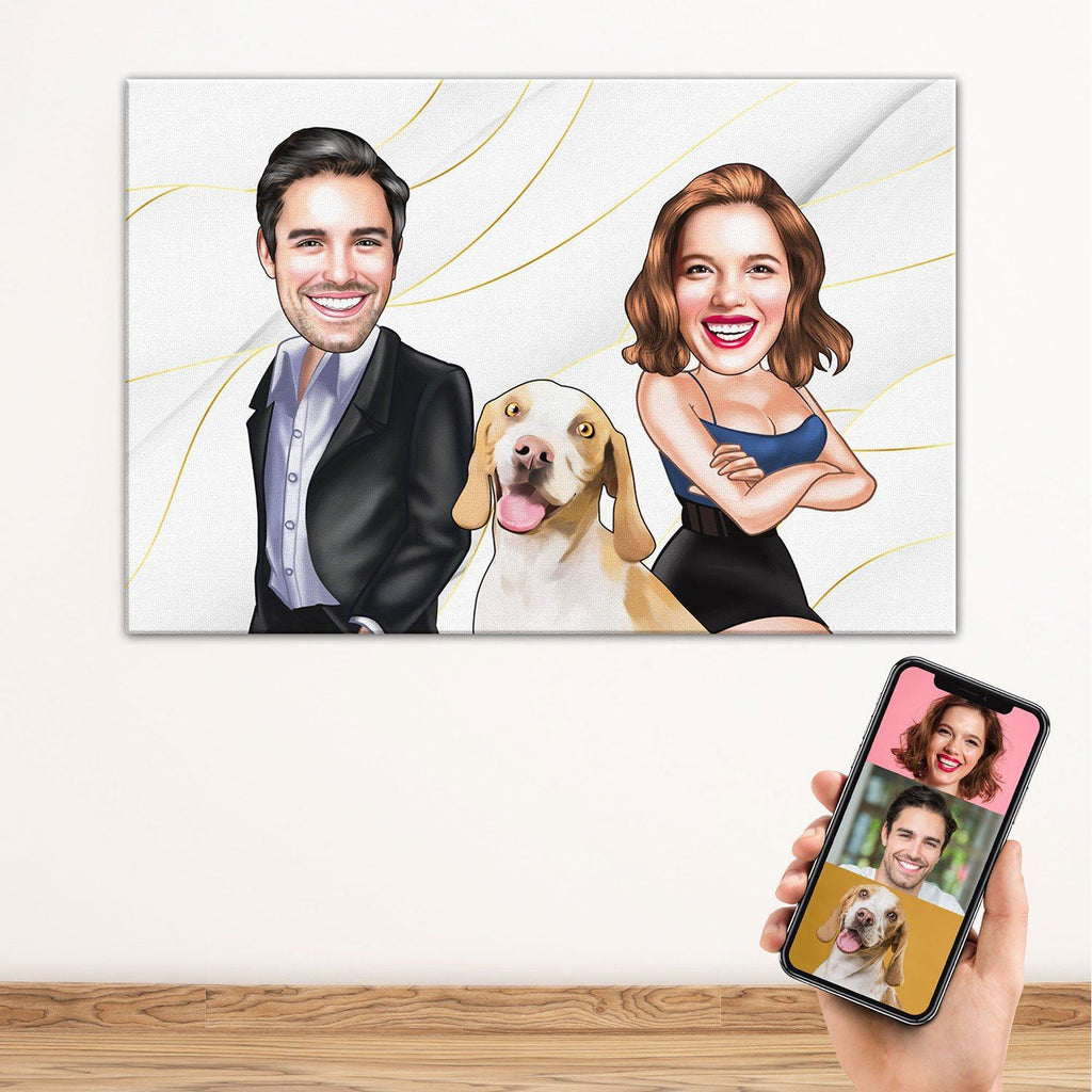 Personalized Cartoon Couple & Dog Canvas White BG Canvas Wall Art 2 teelaunch 