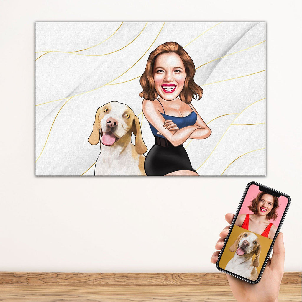 Personalized Cartoon Female & Dog Canvas White BG Canvas Wall Art 2 teelaunch 