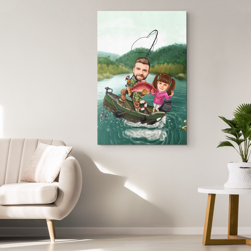Personalized Cartoon Fishing Father & Daughter Canvas Canvas Wall Art 2 teelaunch 