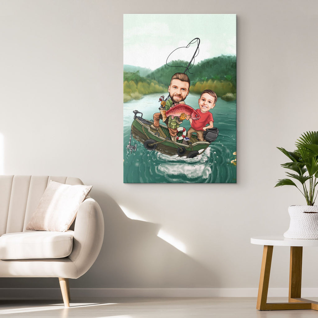 Personalized Cartoon Fishing Father & Son Canvas Canvas Wall Art 2 teelaunch 