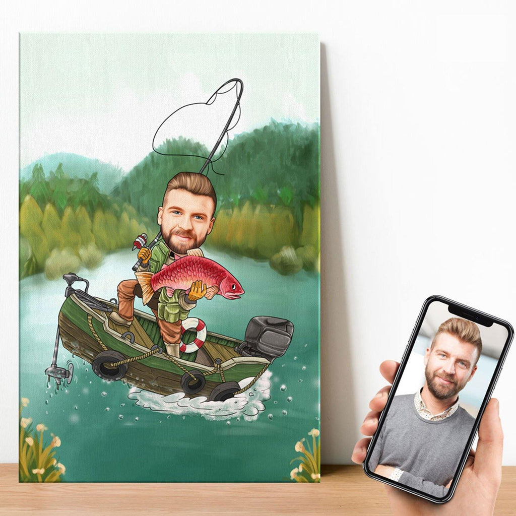 Personalized Cartoon Fishing Man Canvas Canvas Wall Art 2 teelaunch 