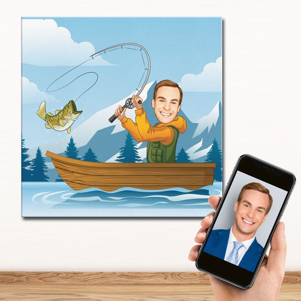 Personalized Cartoon Fishing on a Boat Canvas – Custom Fairy