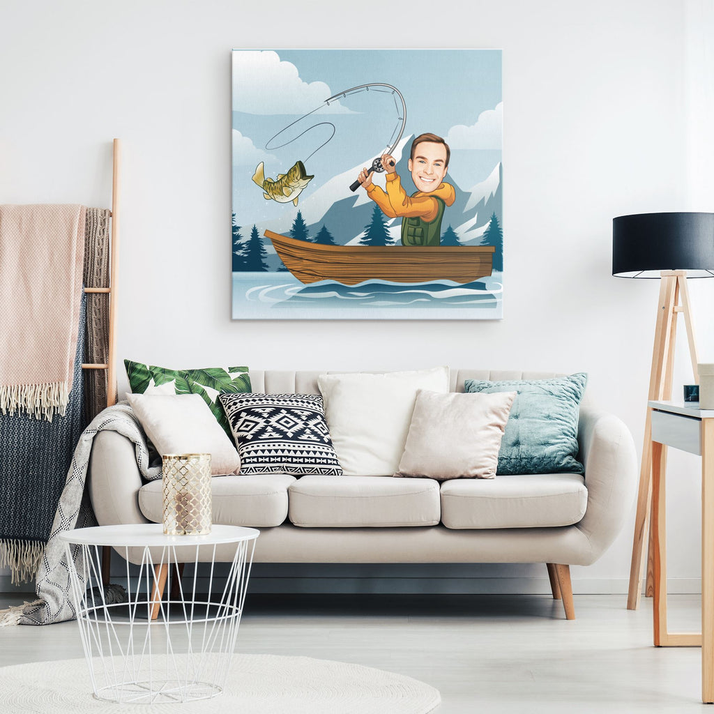 Personalized Cartoon Fishing on a Boat Canvas Canvas Wall Art 2 teelaunch 