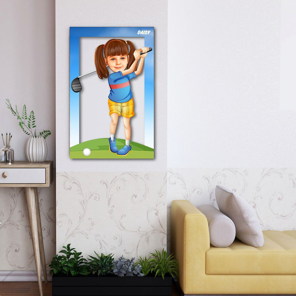 Personalized Cartoon Girl Golf Wooden Wall Art Wooden Wall Art Custom Fairy 