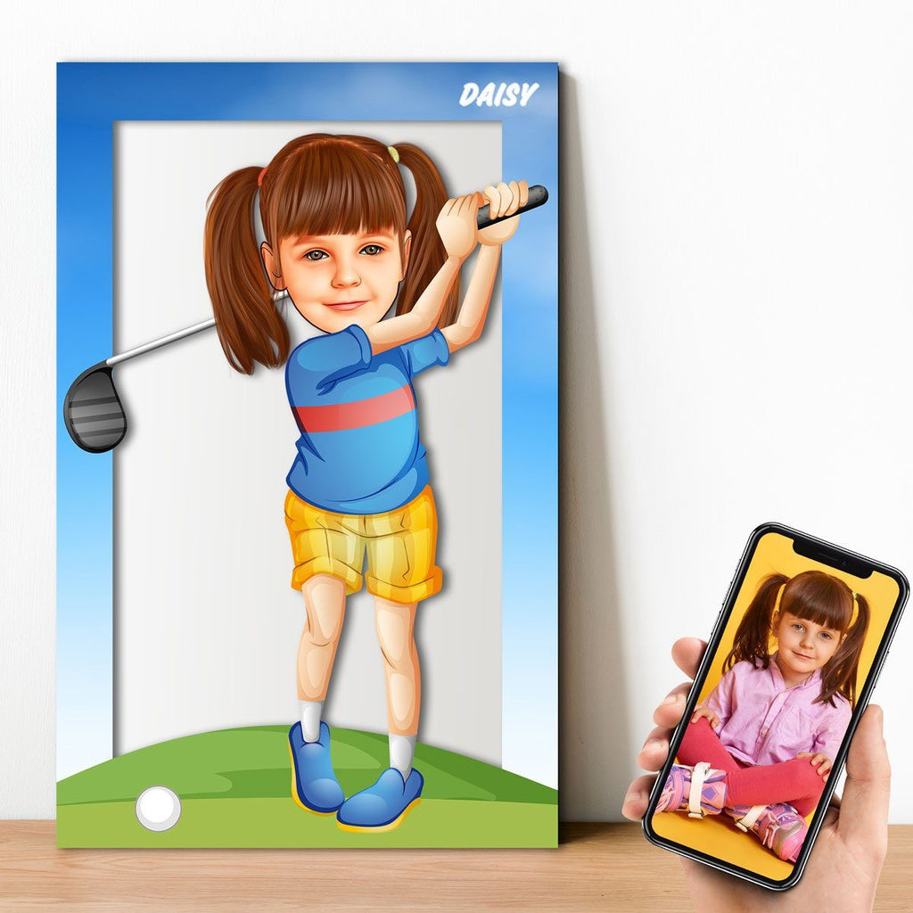 Personalized Cartoon Girl Golf Wooden Wall Art Wooden Wall Art Custom Fairy 