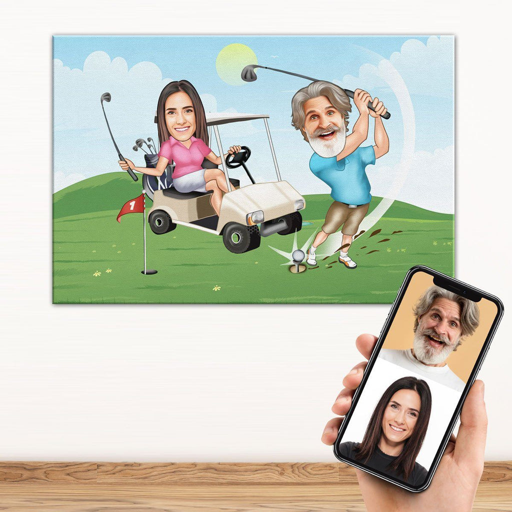 Personalized Cartoon Golf Playing Canvas Canvas Wall Art 2 teelaunch 