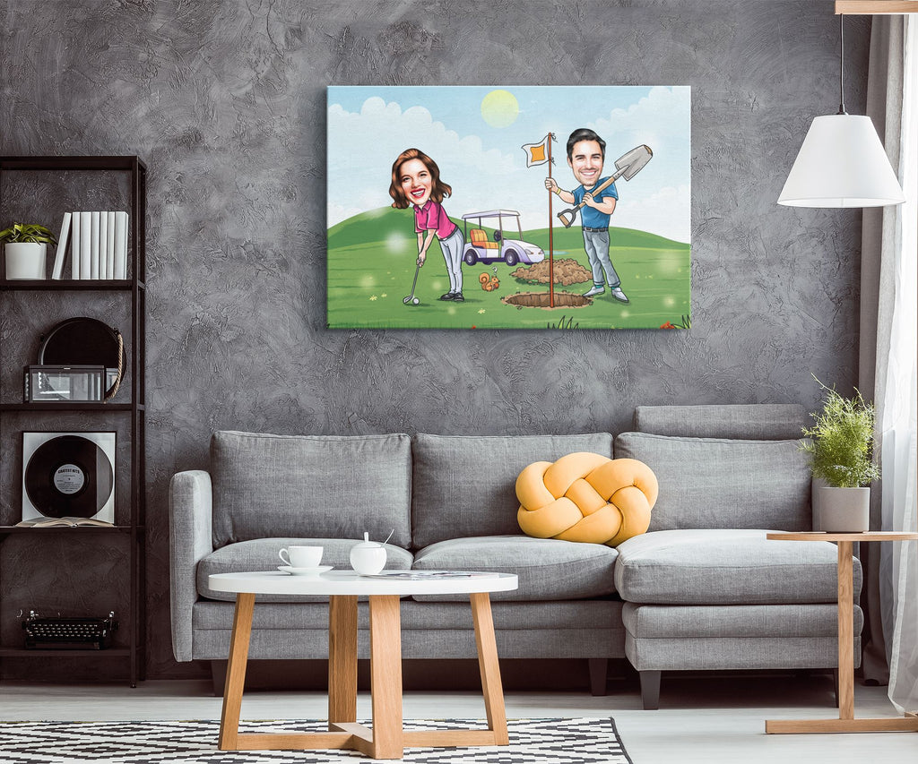 Personalized Cartoon Golfing Couple Canvas Canvas Wall Art 2 teelaunch 