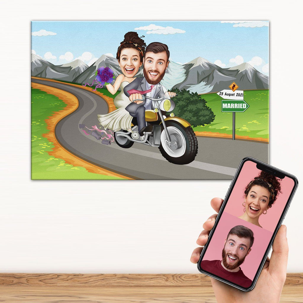 Personalized Cartoon Motorcycle Married Couple Canvas Canvas Wall Art 2 teelaunch 