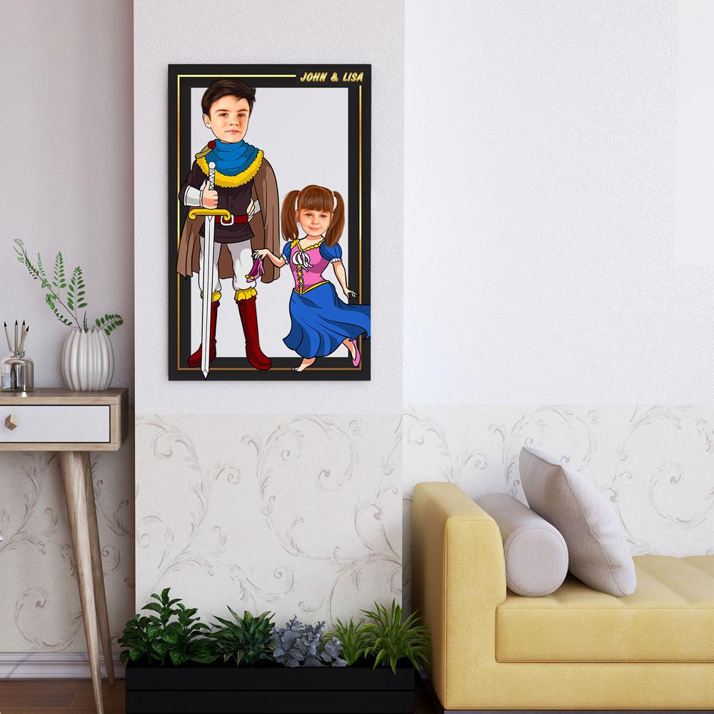 Personalized Cartoon Prince & Little Princess Wooden Wall Art Custom Fairy 
