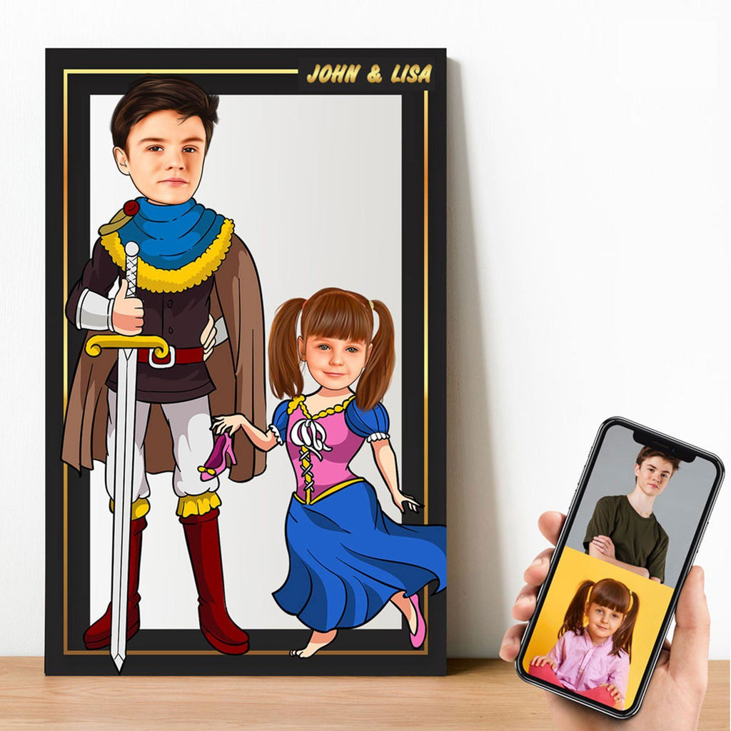 Personalized Cartoon Prince & Little Princess Wooden Wall Art Wooden Wall Art Custom Fairy 