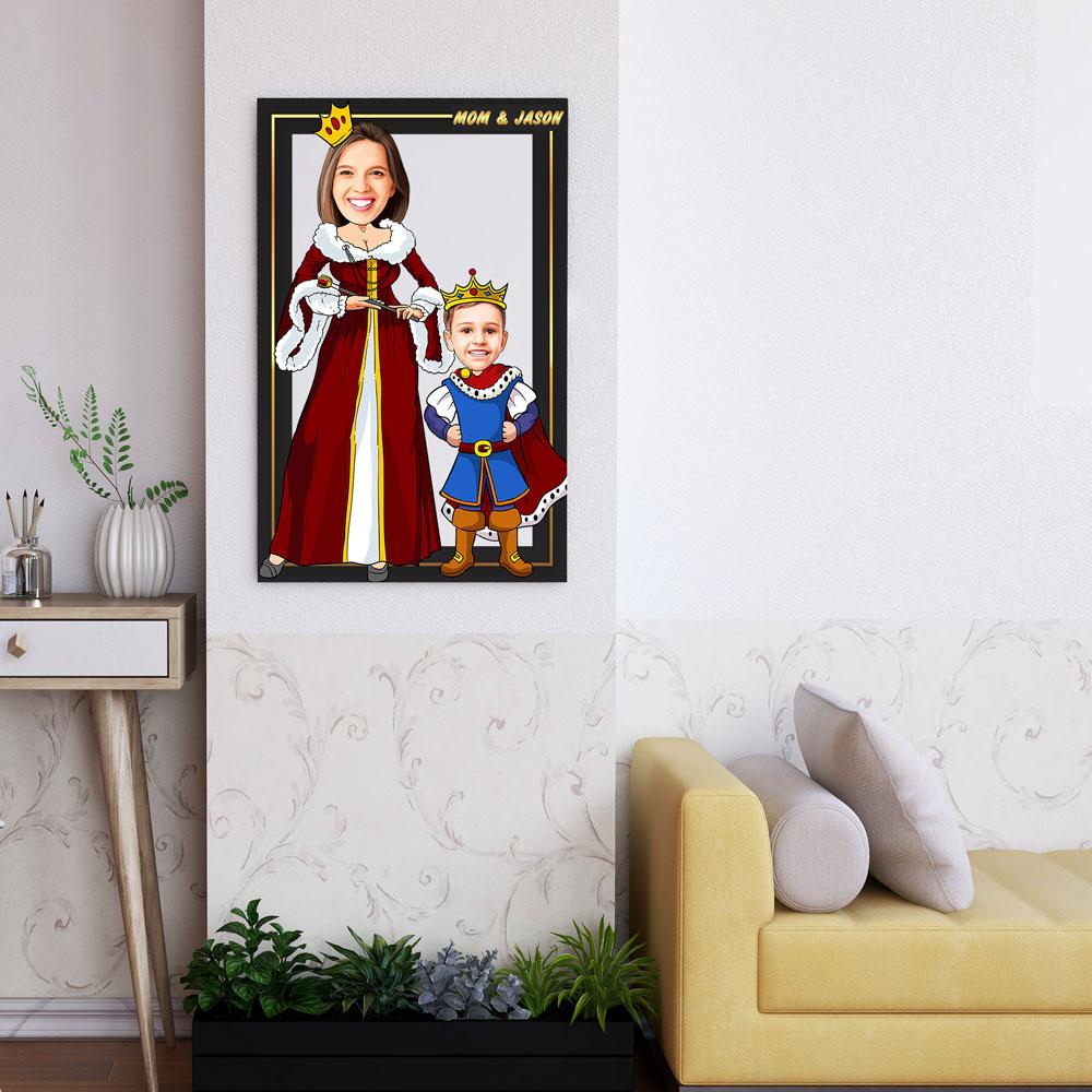 Personalized Cartoon Queen & Little Prince Wooden Wall Art Custom Fairy 