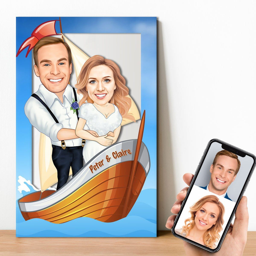 Personalized Cartoon Sailing Couple Wooden Wall Art Wooden Wall Art Custom Fairy 