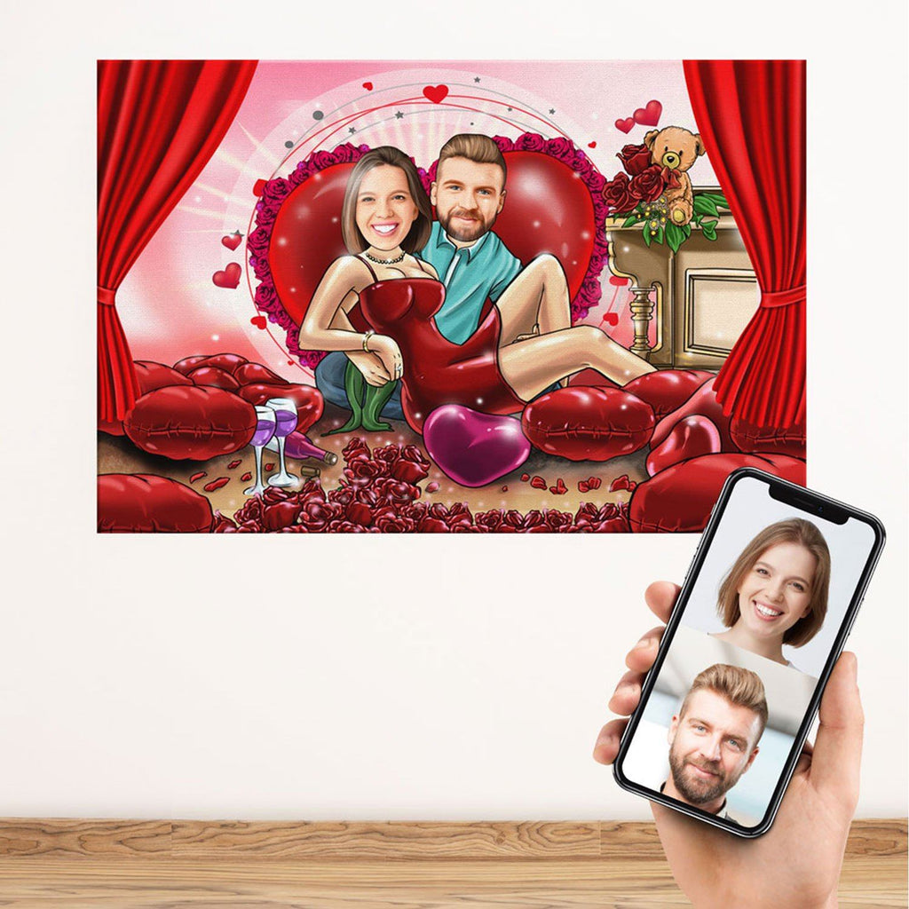 Personalized Cartoon Valentines Day Couple Canvas Canvas Wall Art 2 teelaunch 