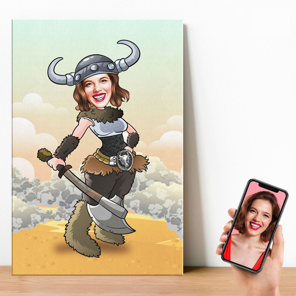Personalized Cartoon Viking Woman Canvas Canvas Wall Art 2 teelaunch 
