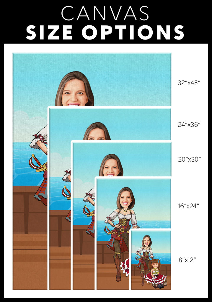 Personalized Cartoon Woman & Girl Pirates Canvas Canvas Wall Art 2 teelaunch 