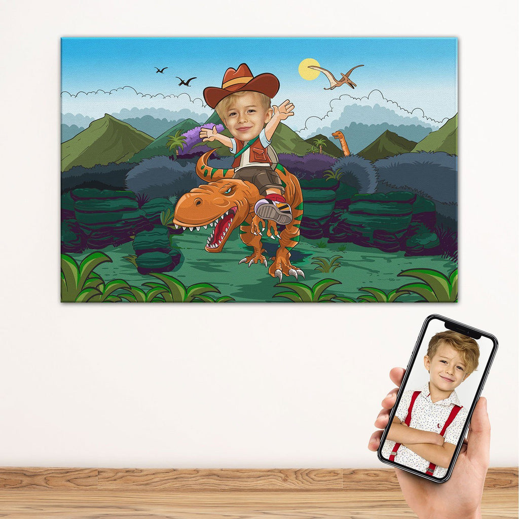 Personalized Kids Dinosaur Cartoon Canvas Canvas Wall Art 2 teelaunch 
