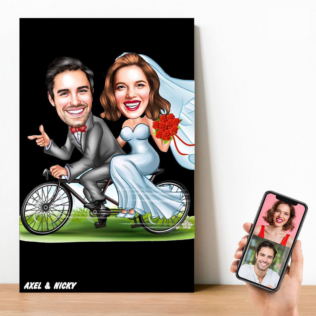 Personalized On Bicycle Married Cartoon Wooden Wall Art Wooden Wall Art Custom Fairy 