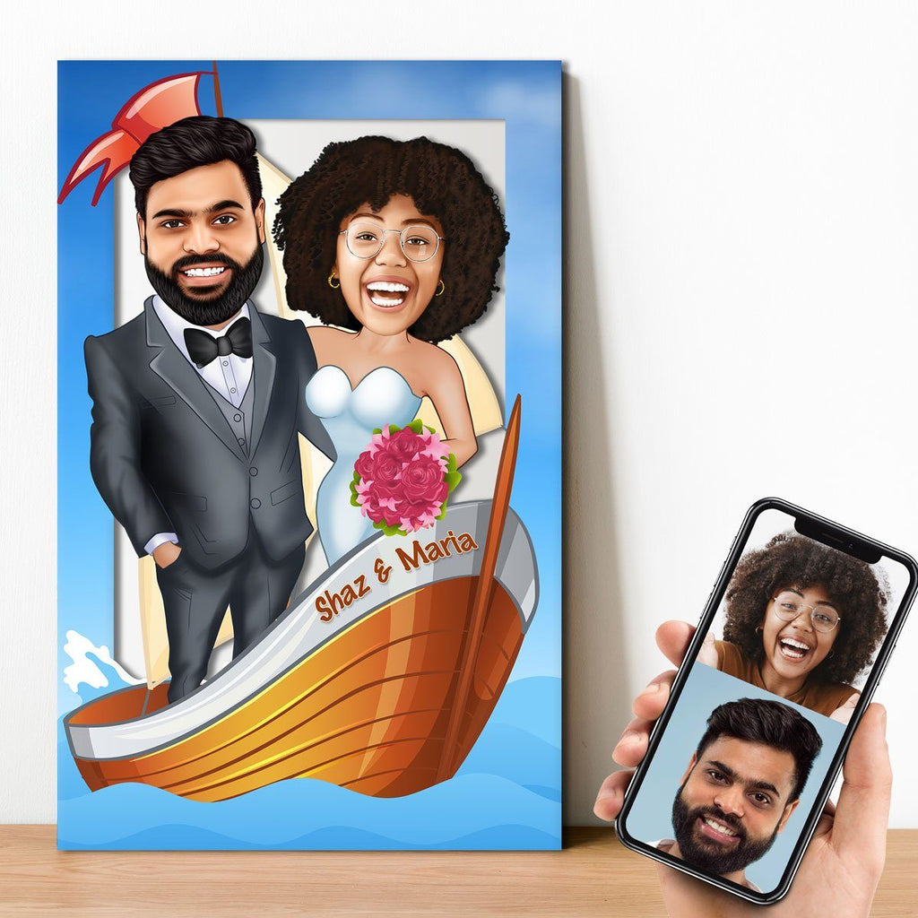 Personalized Sailing Married Couple Cartoon Wooden Wall Art Wooden Wall Art Custom Fairy 